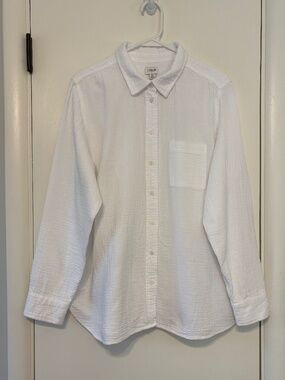 J. Crew #BY043 Women's Lightweight Double-Gauze Button-Front Shirt Top XL White